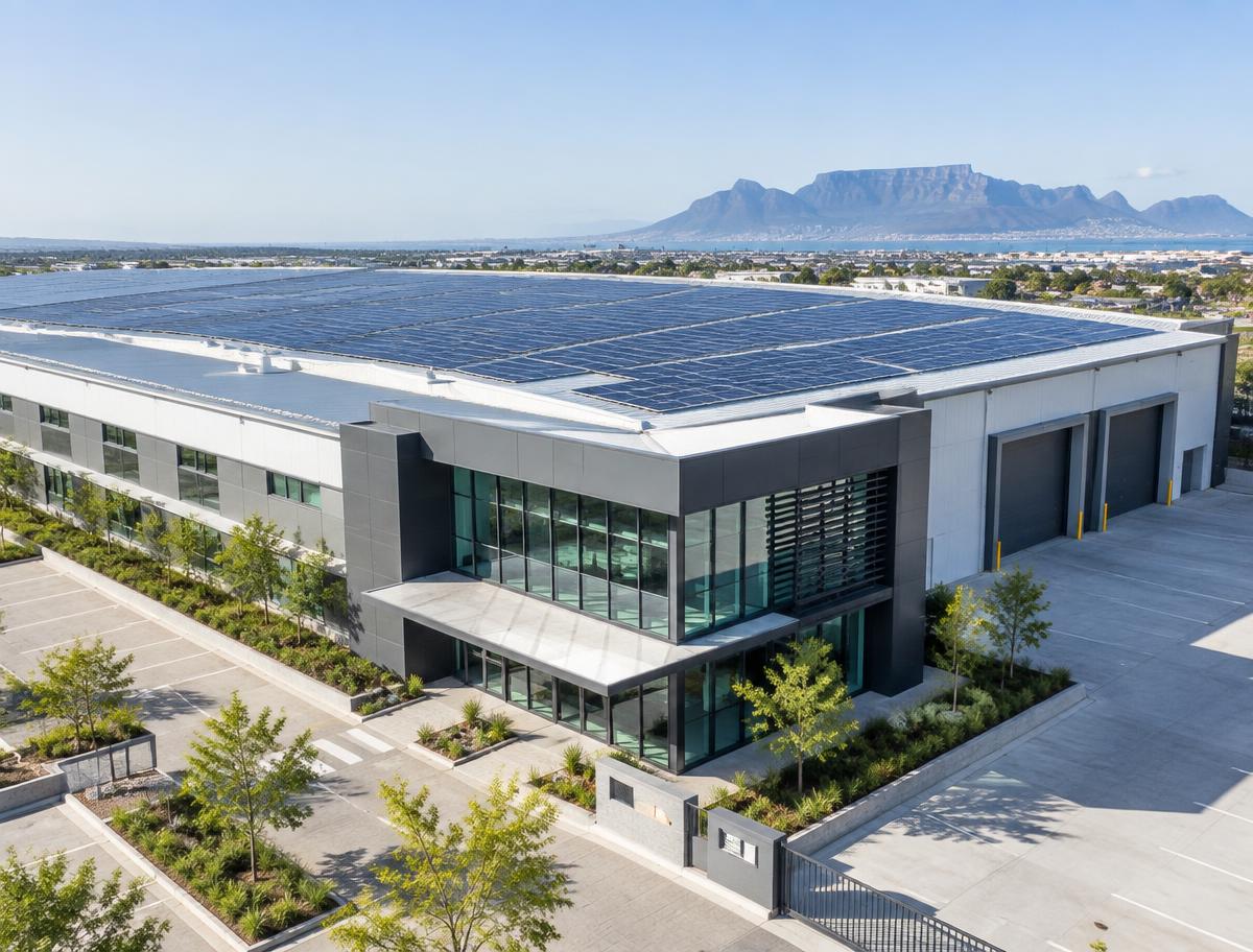 Commercial South African property with a large rooftop solar installation